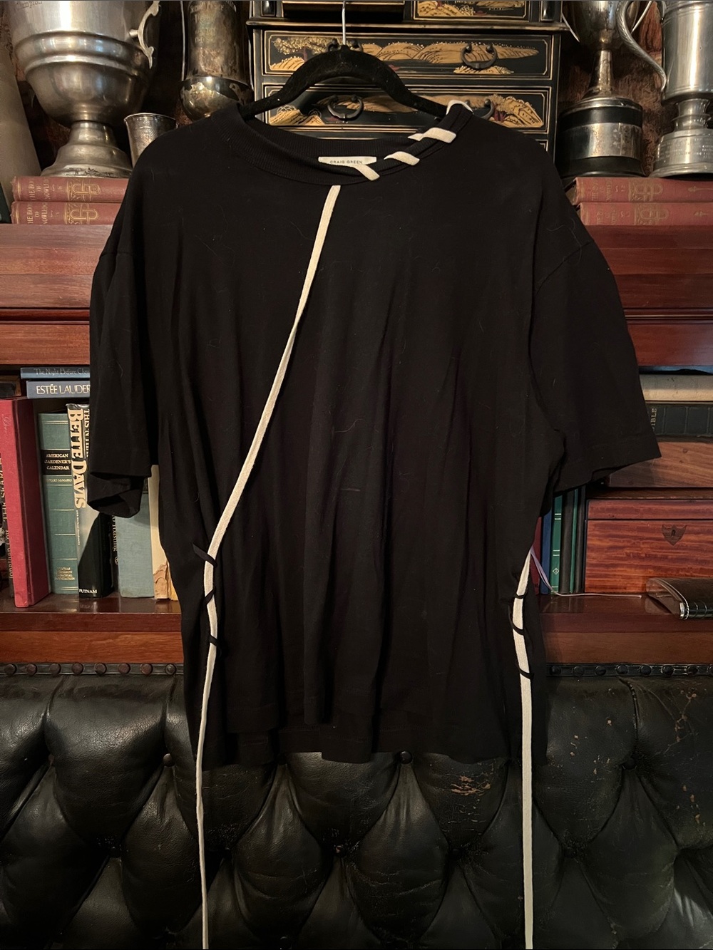 Craig Green Black Short Sleeve Tee with White Drawstring Detail